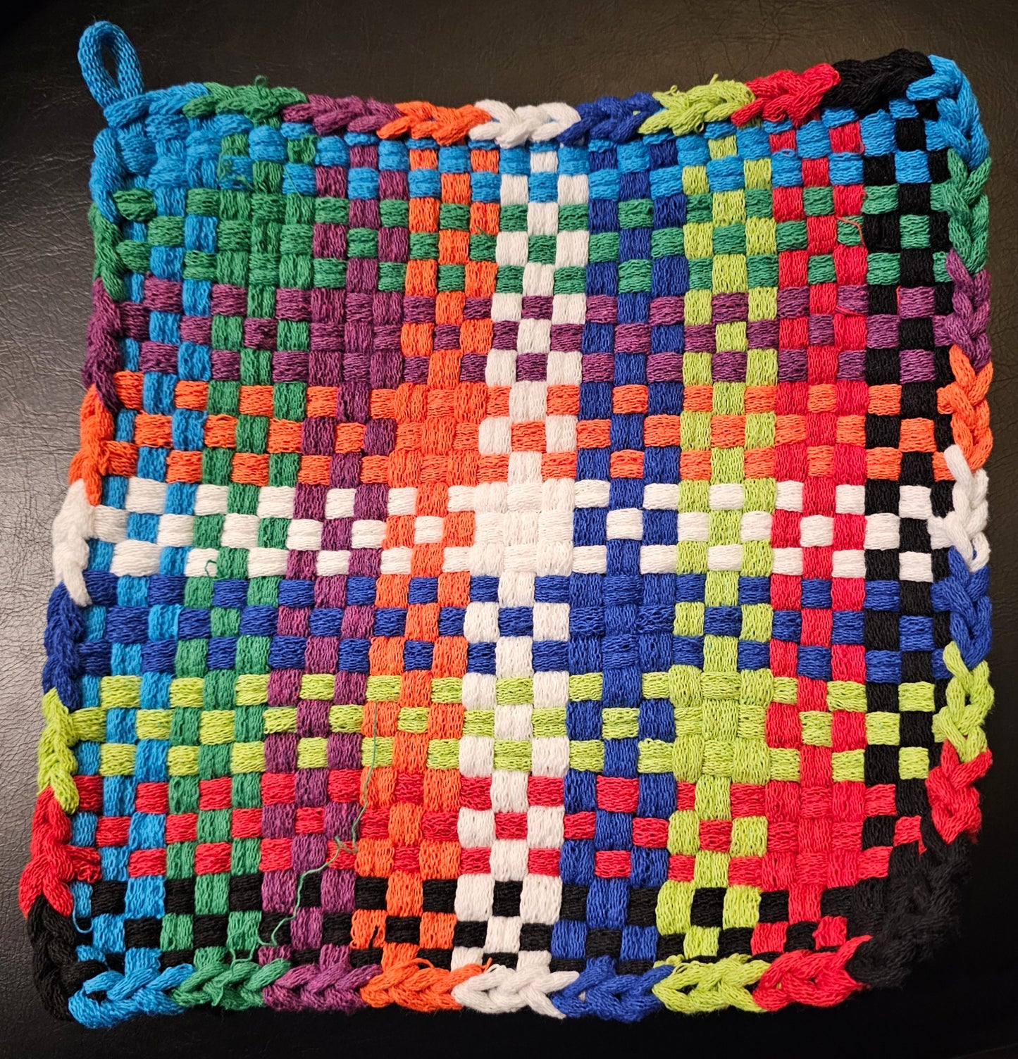 Multicolored woven potholder 