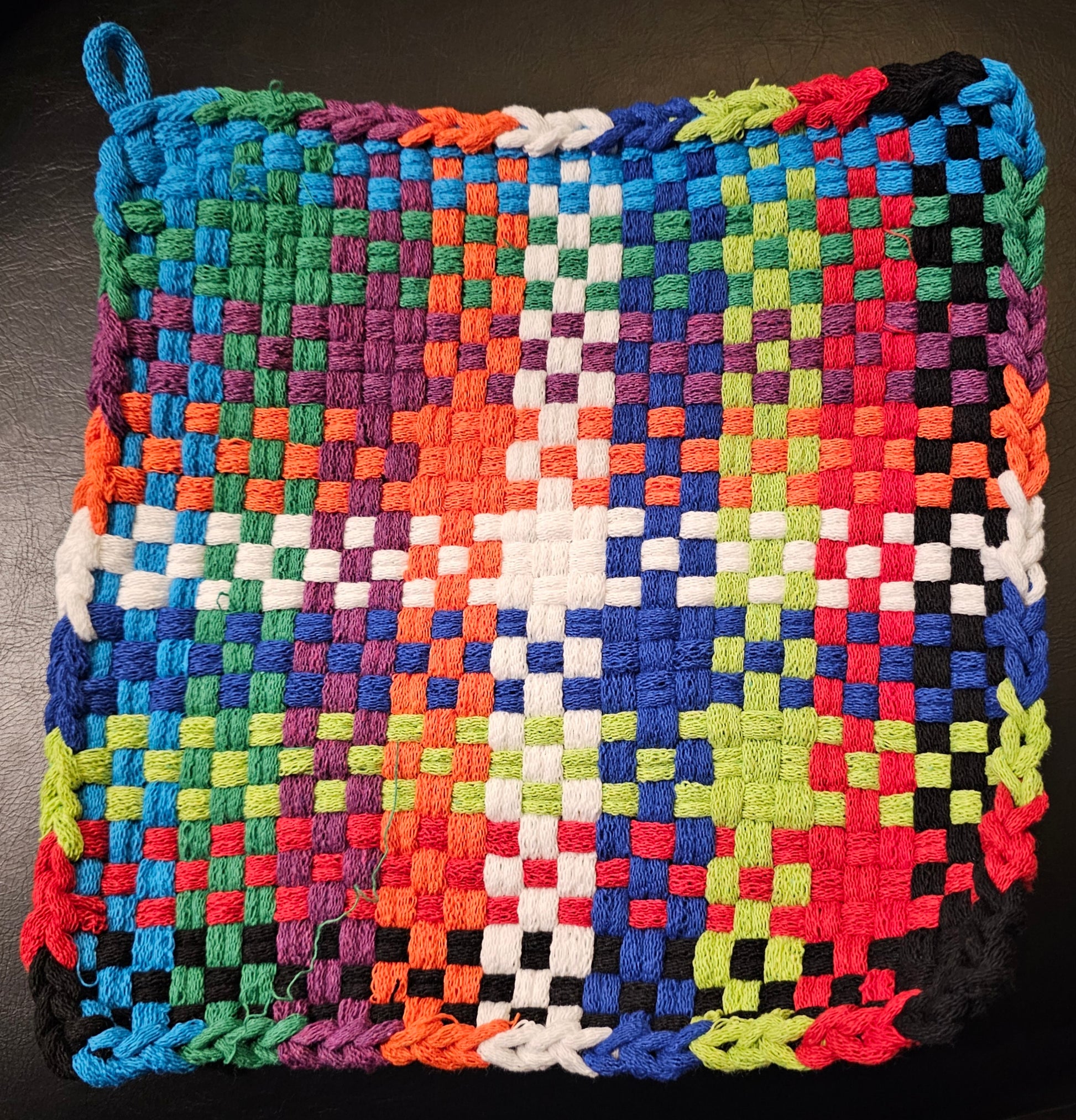 Multicolored woven potholder 