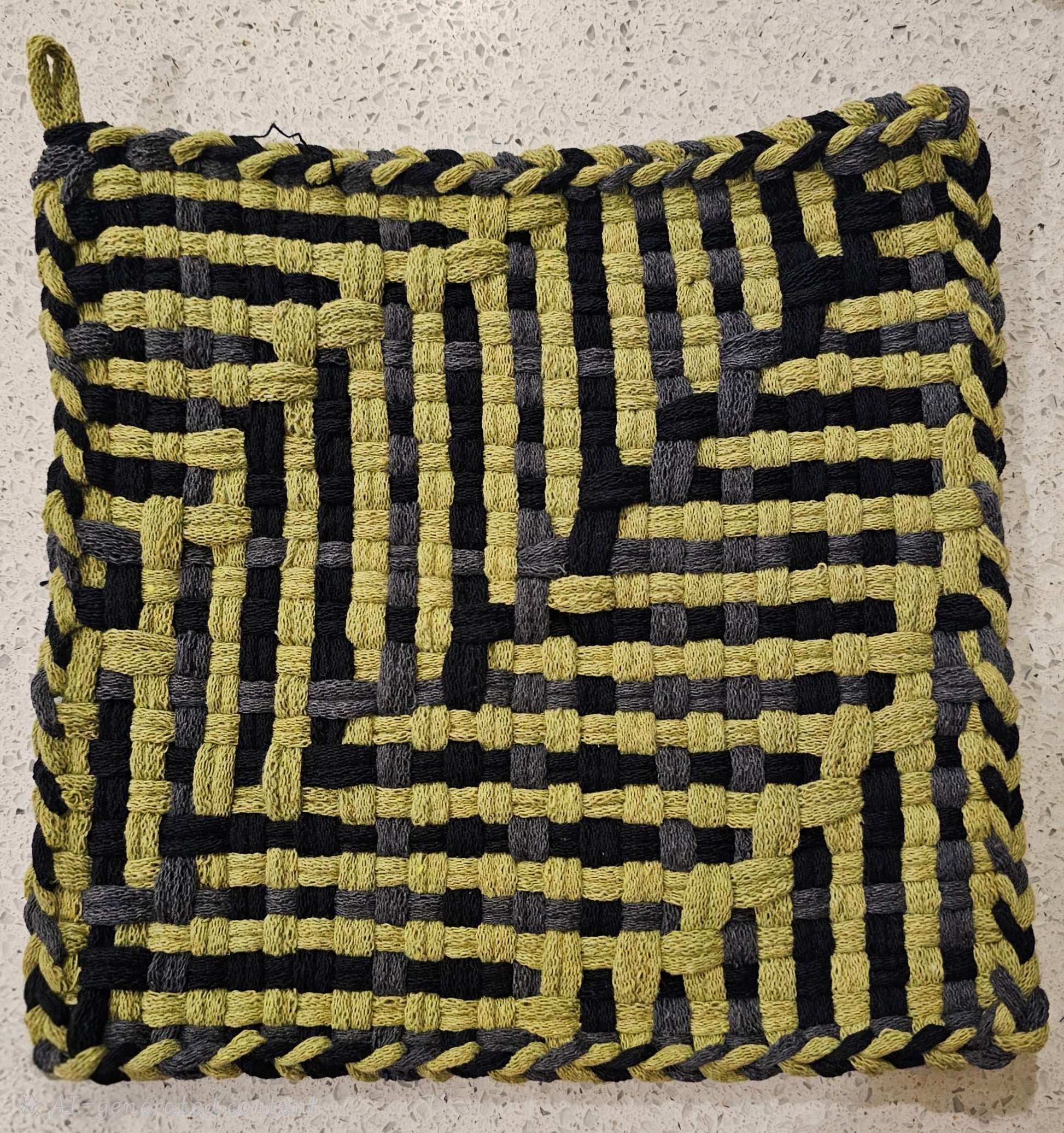 Woven potholder with willow green and black