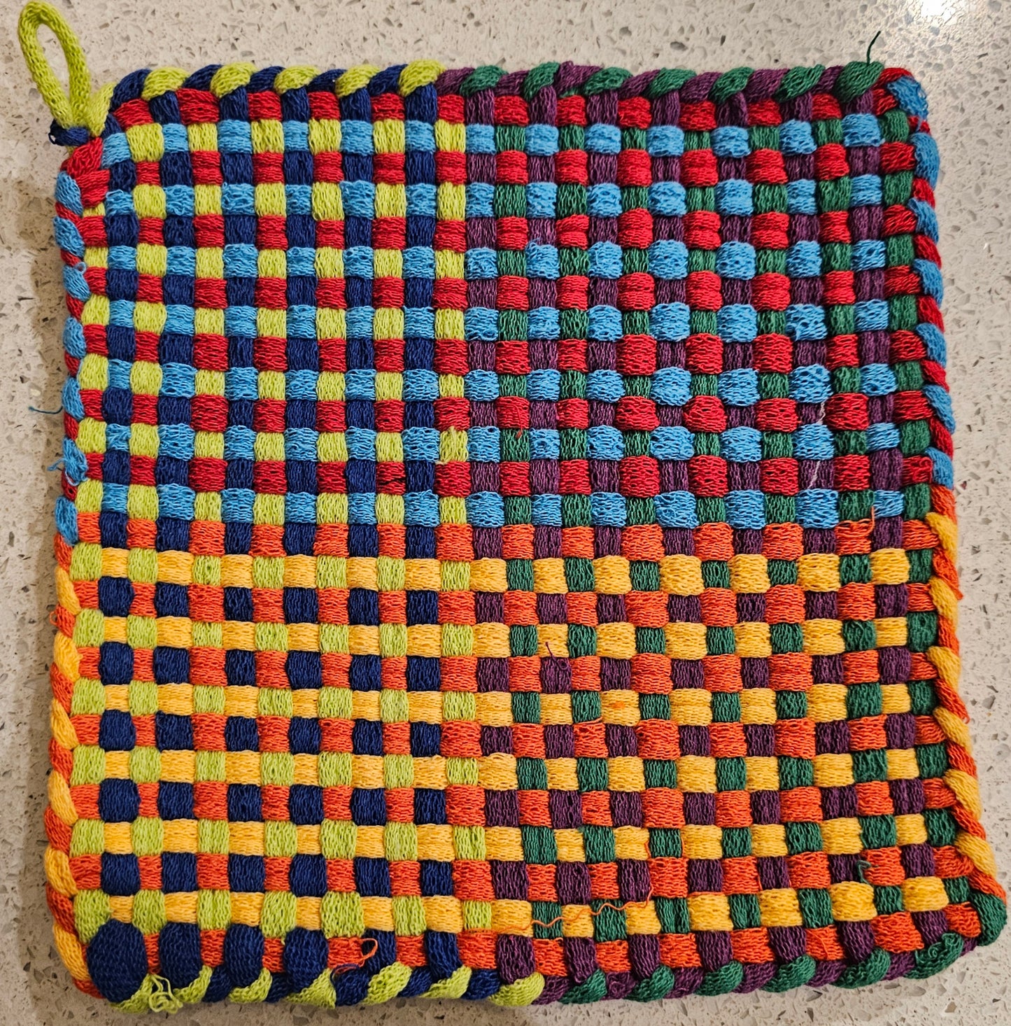 Multicolored woven potholder 