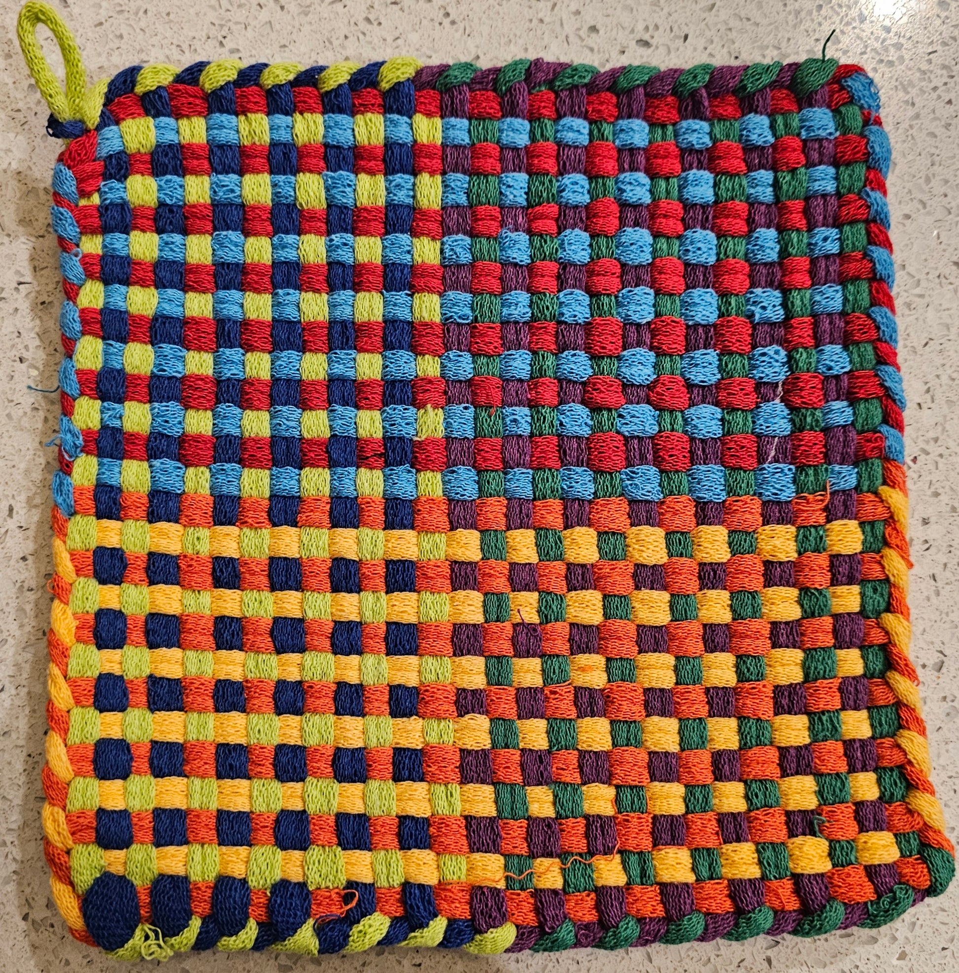 Multicolored woven potholder 