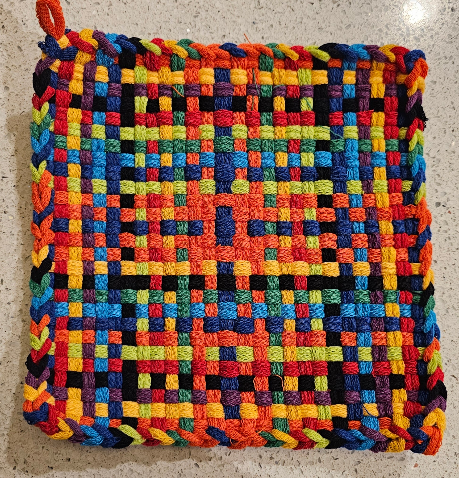 Multicolored woven potholder 