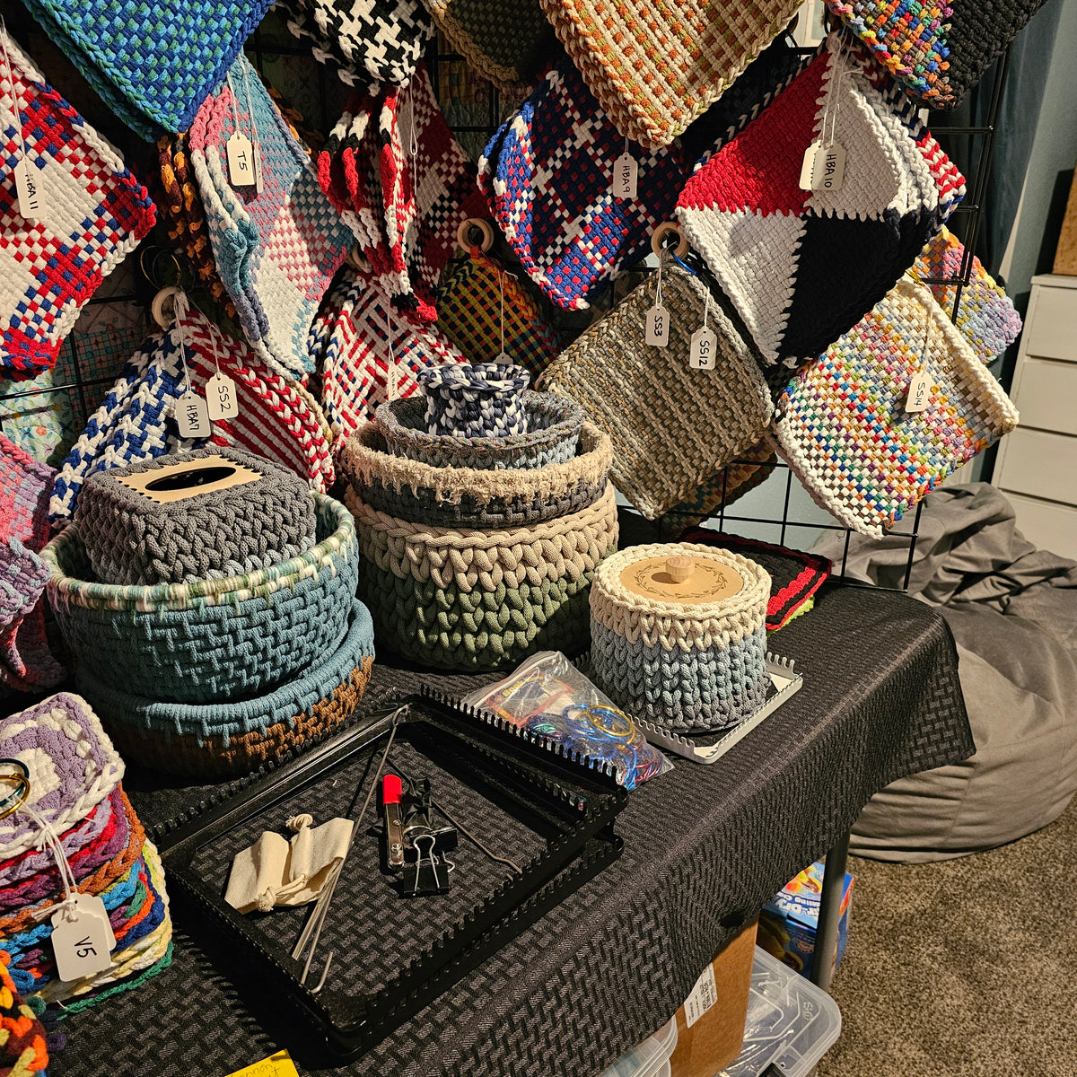 The ultimate basket formed from the leftover odds and ends from the other coiled baskets. This is that compilation of textures and colors made by hand with a story that matches.