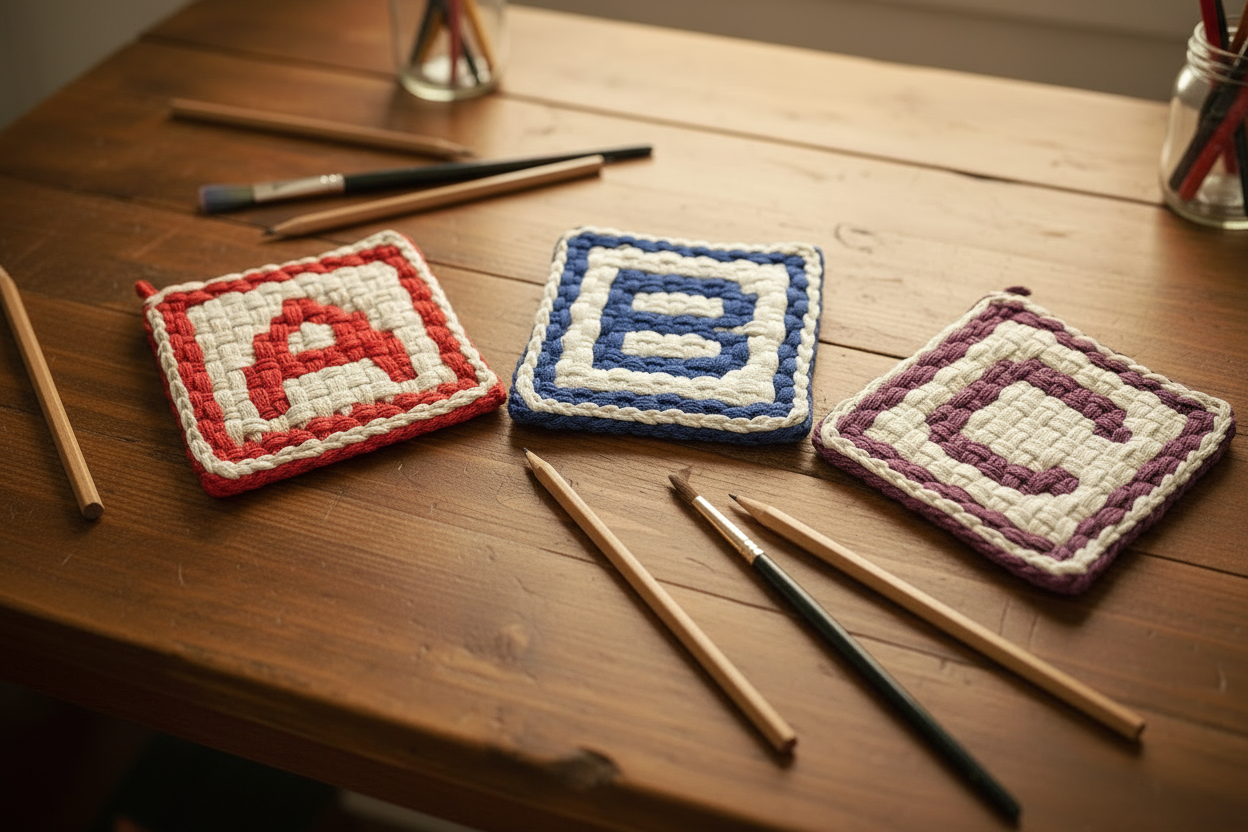 ABC Potholders with Pencils and Paintbrushes